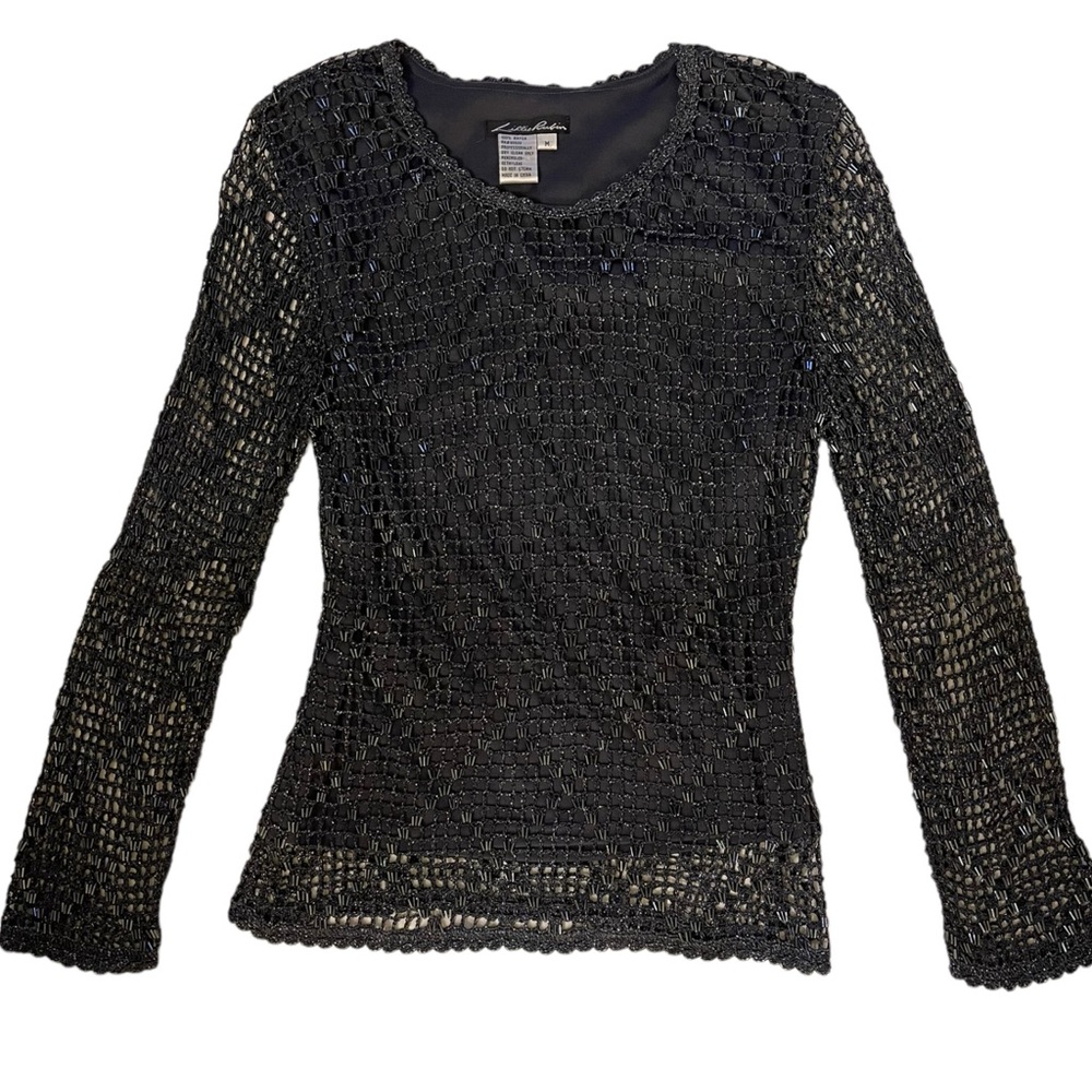 LILLIE RUBIN Black Beaded Evening Wear Top Size Medium